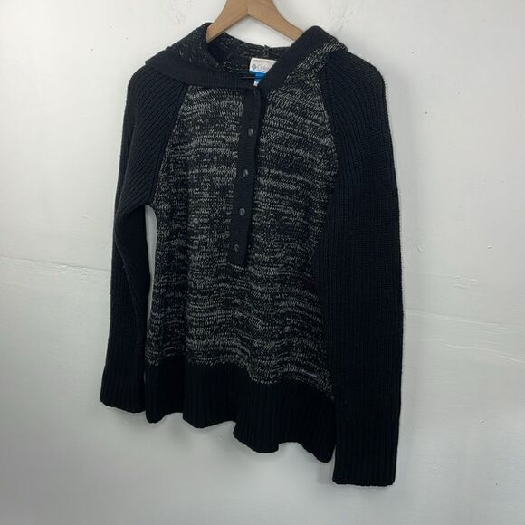 Columbia Hooded Black Long Sleeve Knit Pullover Hooded Sweater Wool Blen… - Picture 3 of 8